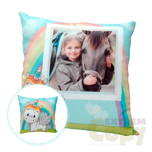 Unikornis párna saját fényképpel, kék,  kétoldalas