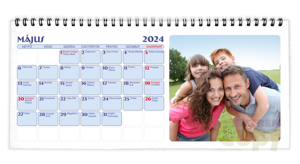 Egyedi fényképes asztali naptár készítés  saját fotókból, 2024-es, kék
