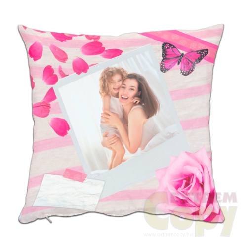 Egyedi fényképes párna rózsás virágos mintával 