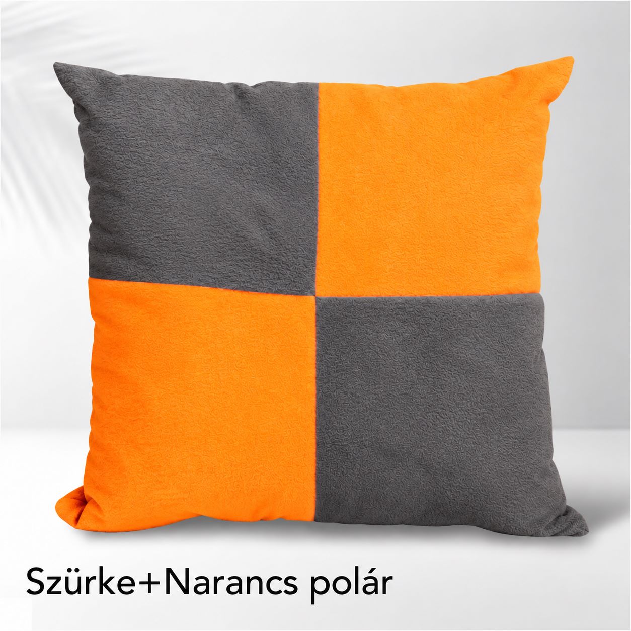 Egyedi fényképes párna saját képpel, szürke+narancs polár párnahuzat