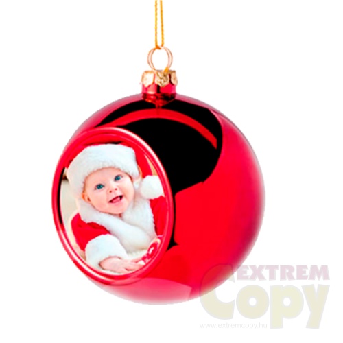 Egyedi fényképes piros karácsonyi gömb. Karácsonyfadísz saját képpel