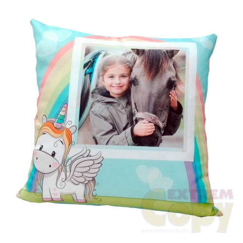 Egyedi unikornis párna saját fényképpel, kék,  kétoldalas