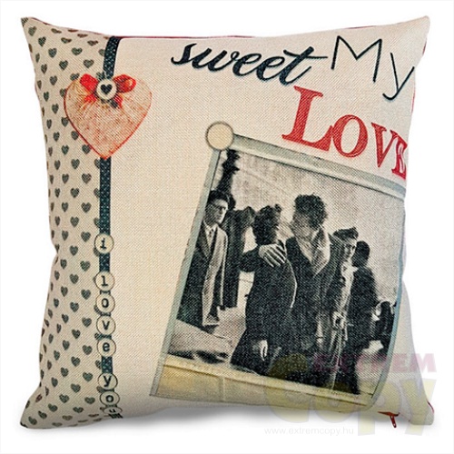 Egyedi fényképes juta vászon párna szerelmes mintával, my sweet love