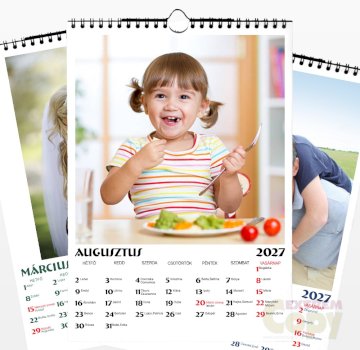 Egyedi fényképes falinaptár névnapokkal, 2027, A3 méretű